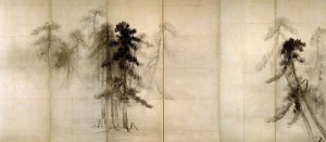 Painted screen of pine forest